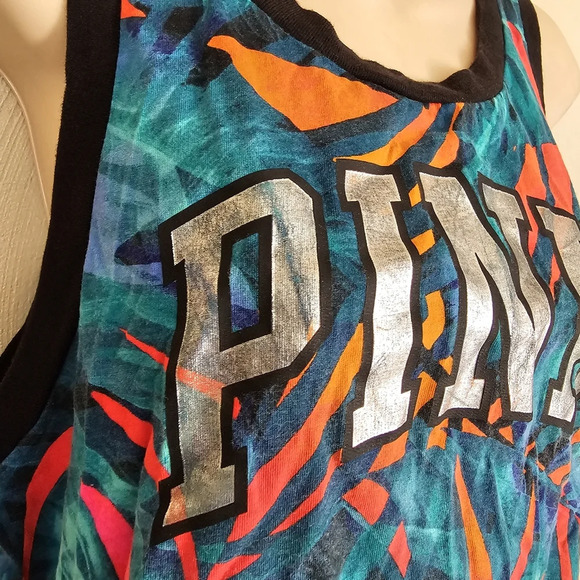 Victoria’s Secret Pink Multicolor Tropical Floral Logo Tank Top Size Women’s Med - Picture 6 of 11